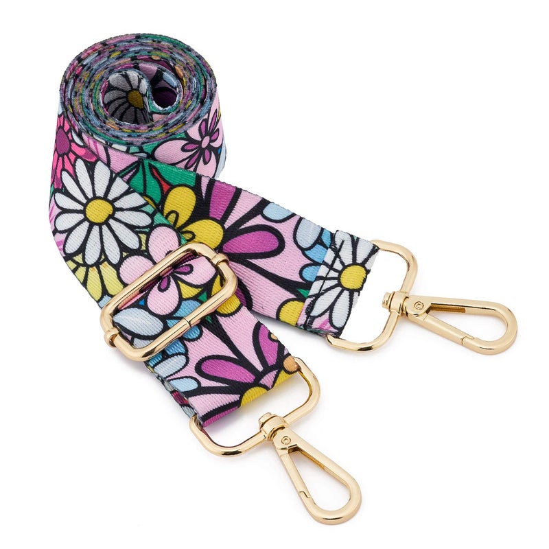 ZOOEASS Wide Shoulder Strap Adjustable Replacement Belt Guitar Style Crossbody Bag Handbag Strap Multicolor Canvas Straps(Wide:1.4in) (Flower5) - Image 1